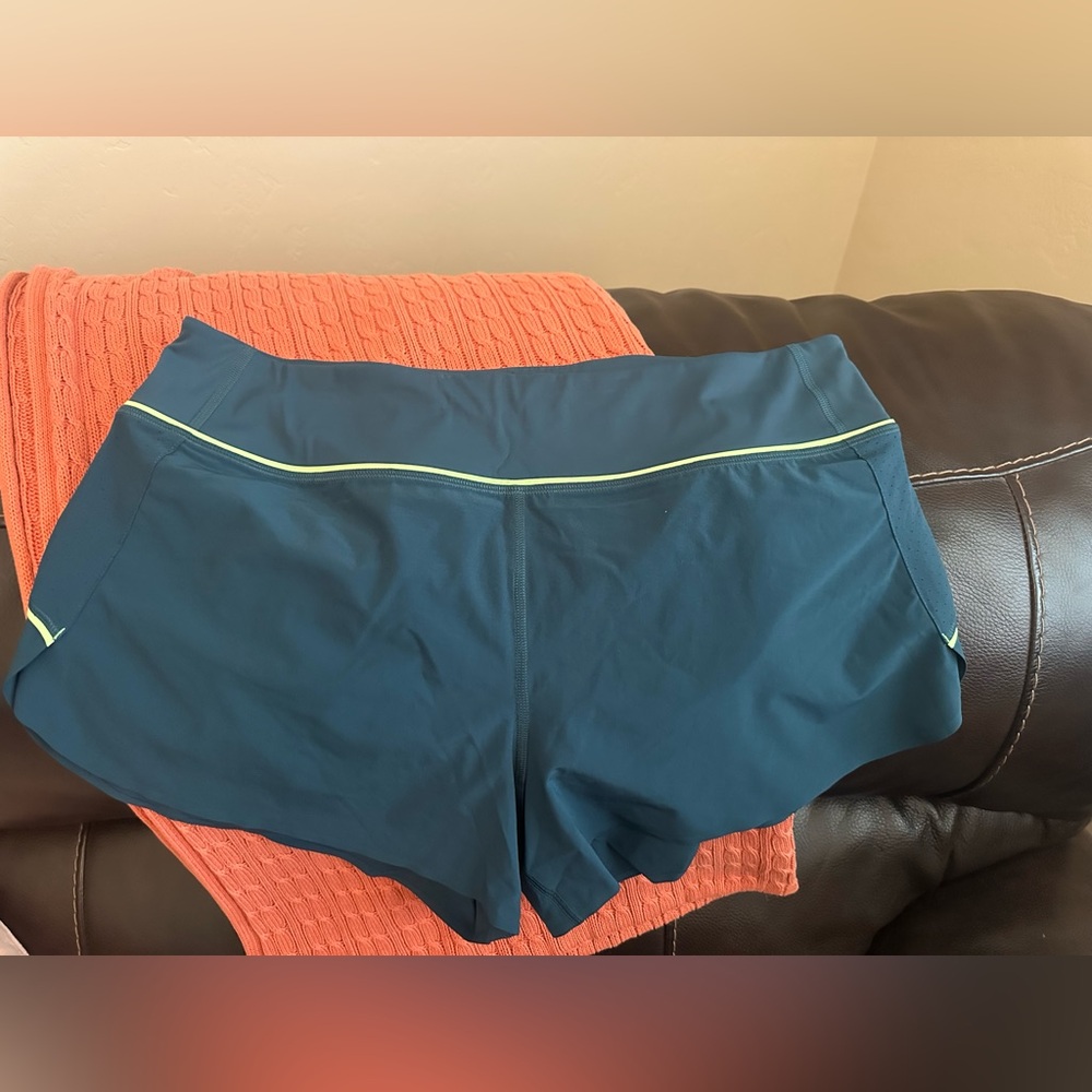 Athleta Teal Athletic Shorts with Yellow Accent